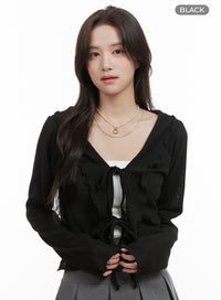 ribbon-frill-strap-cardigan-og412 / Black