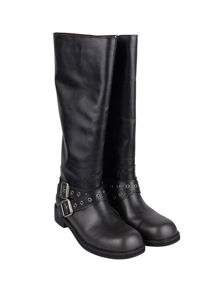 Double Buckle Knee-High Boots CJ531