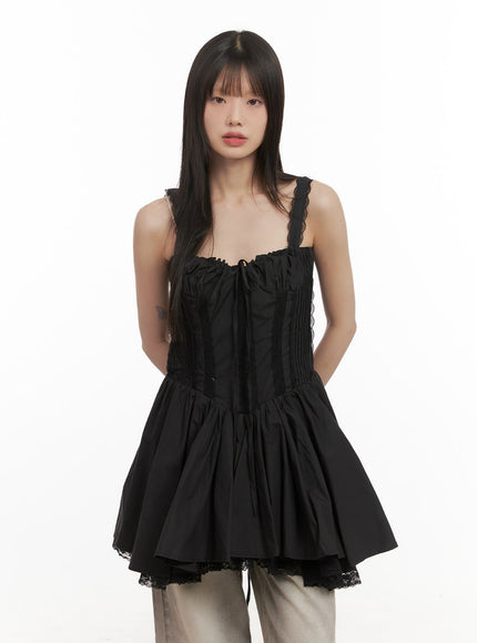 sweetheart-lace-up-mini-dress-cd426 / Black