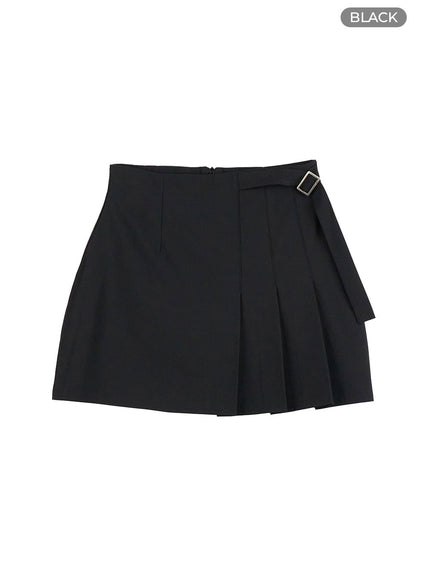 half-pleated-belted-mini-skirt-ol423 / Black