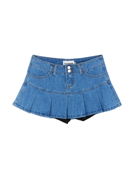 pleated-denim-mini-skort-cg511 / Blue