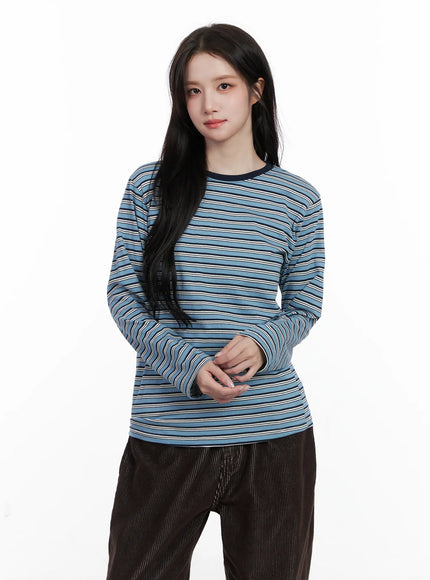 basic-striped-long-sleeve-top-cn526 / Blue