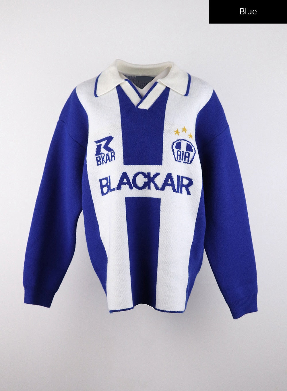 block-core-v-neck-collar-graphic-knit-sweater-unisex-cd307 / Blue