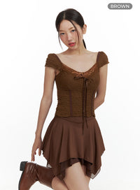 sweetheart-lace-cap-sleeve-top-cu420 / Brown