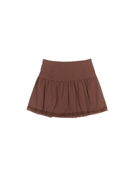 shirred-lace-mini-skirt-cm531 / Brown