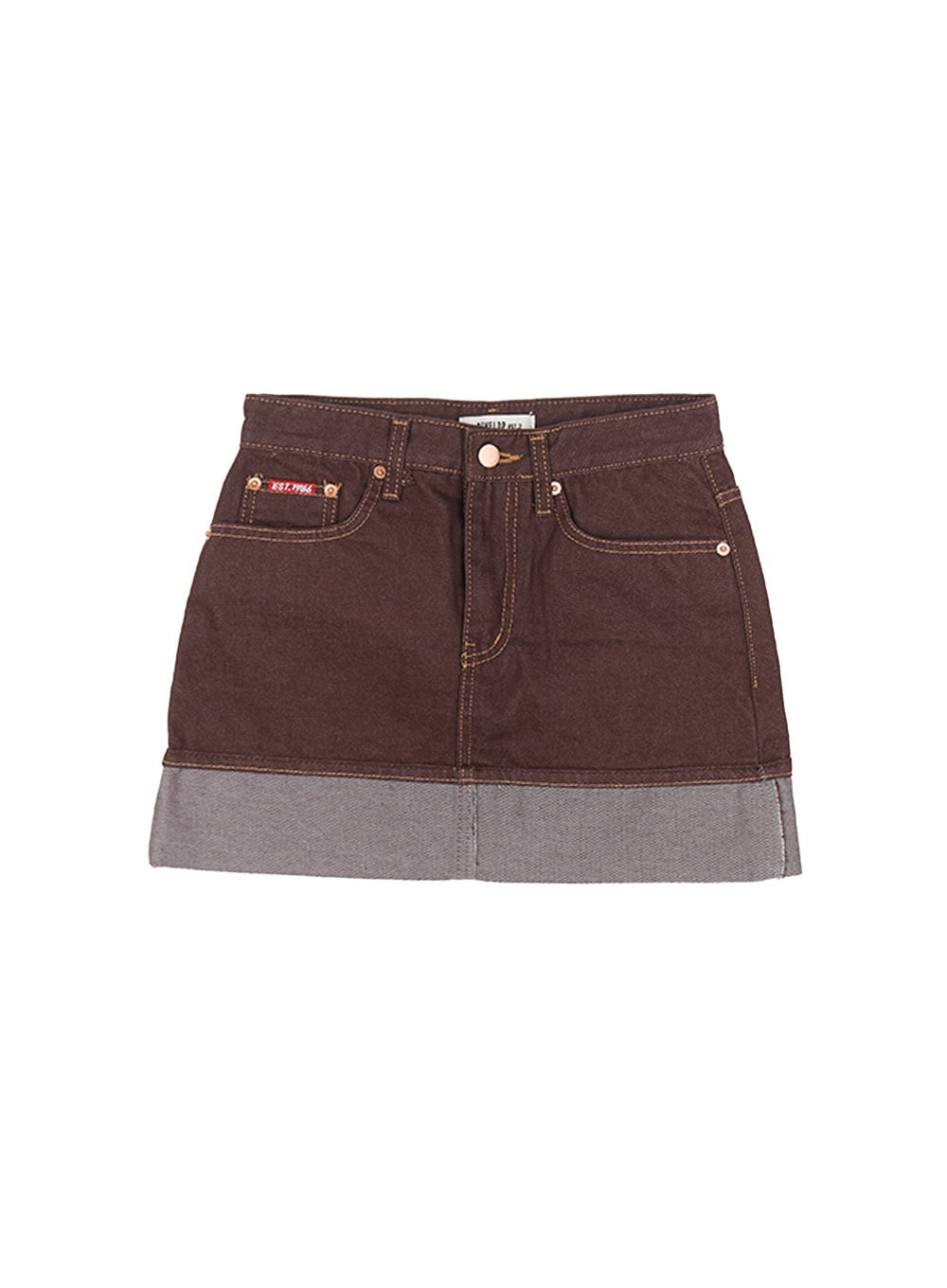 denim-roll-up-mini-skirt-cy514 / Brown