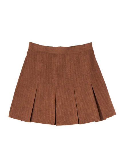 pleated-corduroy-mini-skirt-od403 / Dark beige