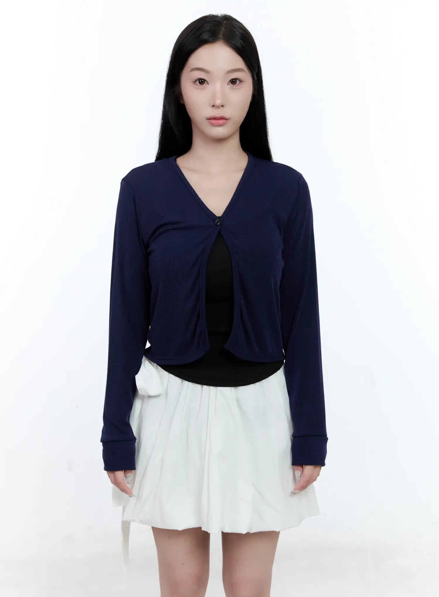 sheer-v-neck-basic-cardigan-cl530 / Dark blue