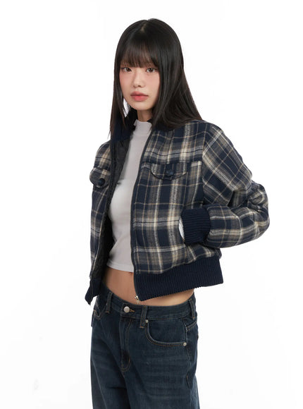 plaid-quilted-bomber-jacket-cn520 / Dark blue