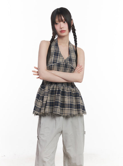 halter-neck-plaid-mini-dress-cu505 / Dark blue