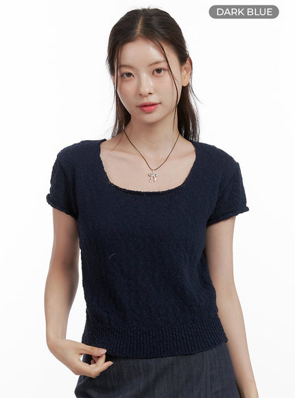 textured-puff-shoulders-top-ol417 / Dark blue