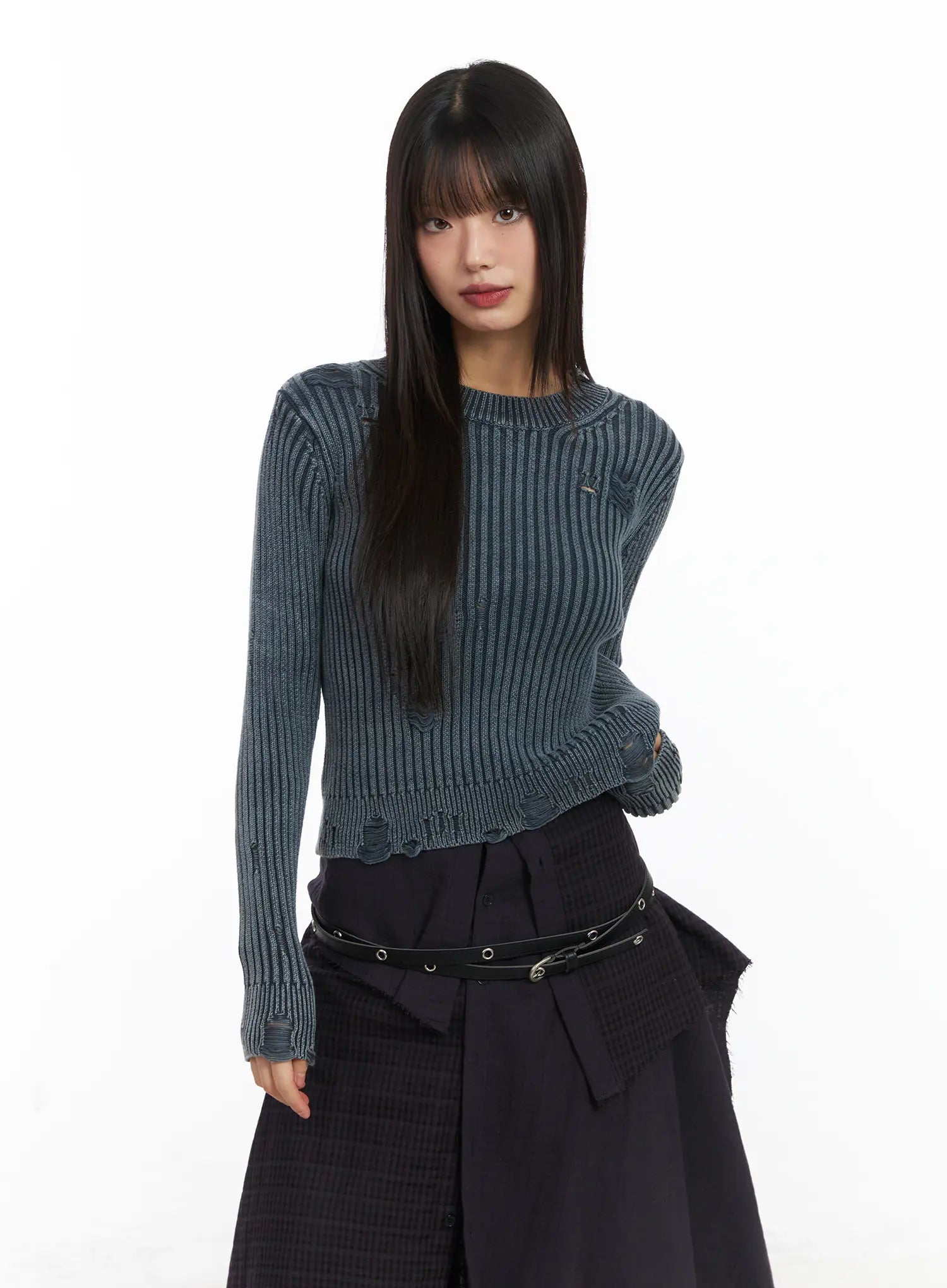 ribbed-knit-vintage-sweater-cd522 / Dark blue