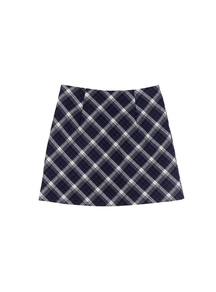 plaid-a-line-mini-skirt-co506 / Dark blue