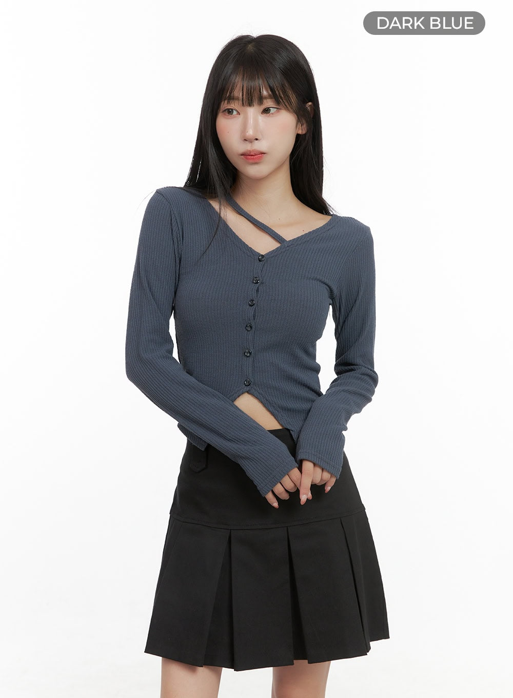 v-neck-buttoned-crop-cardigan-cg430 / Dark blue
