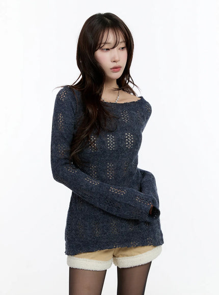vintage-off-shoulder-knit-sweater-cn524 / Dark blue