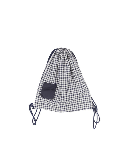 plaid-print-adjustable-drawstring-bag-cu518 / Dark blue