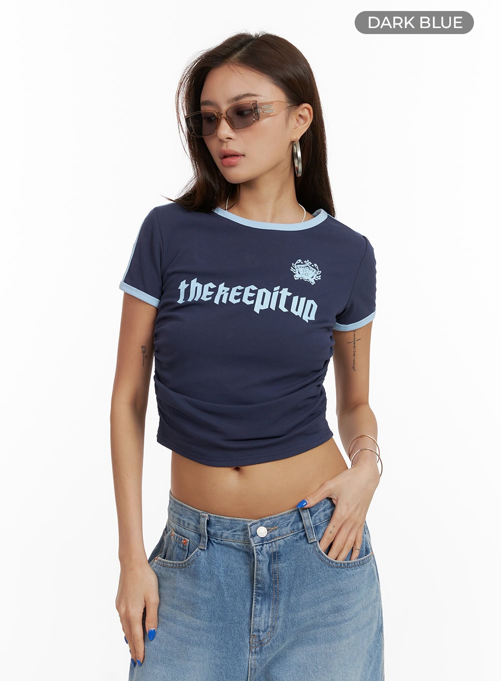 shirred-cropped-tee-cy431 / Dark blue