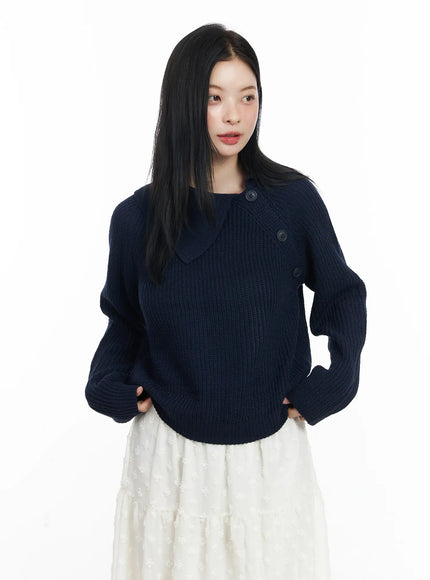 diagonal-button-collar-knit-top-cj519 / Dark blue