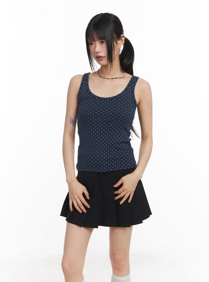 polka-dot-slim-fit-tank-top-cy514 / Dark blue