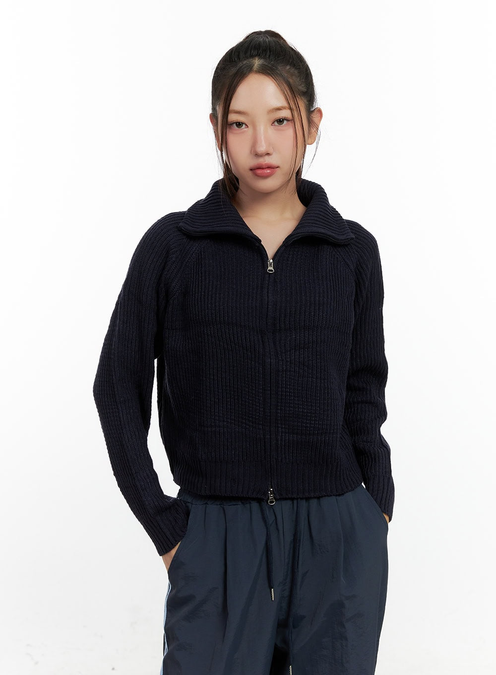 two-way-zip-knit-sweater-cn412 / Dark blue