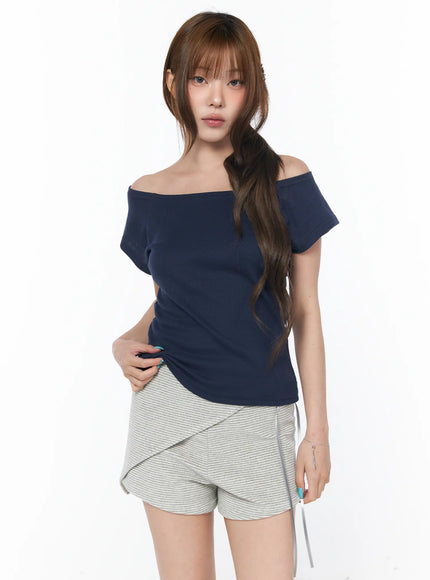 casual-boat-neck-short-sleeve-tee-cy529 / Dark blue
