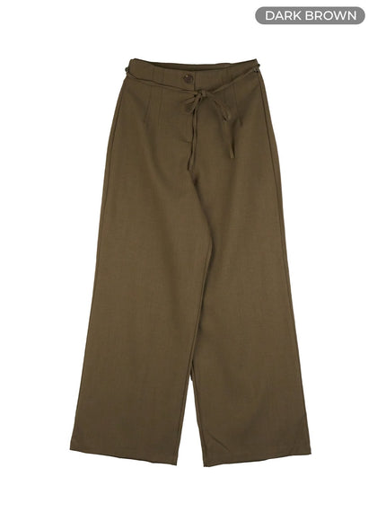 banded-wide-leg-pants-og416 / Dark brown