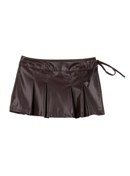 faux-leather-pleated-wrap-mini-skirt-cj508 / Dark brown