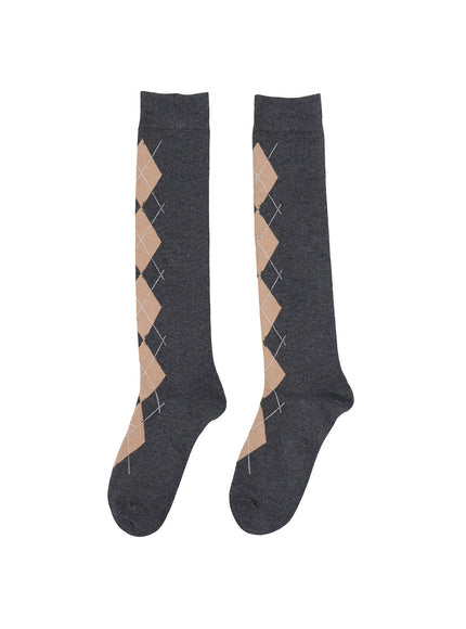 argyle-cotton-long-socks-cn415 / Dark gray
