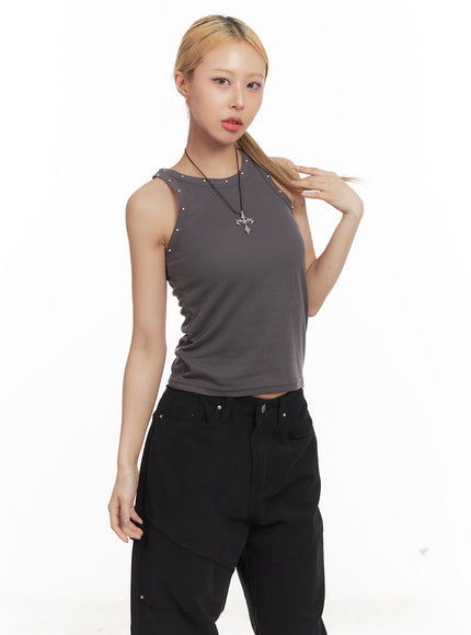essential-studded-tank-top-cm506 / Dark gray