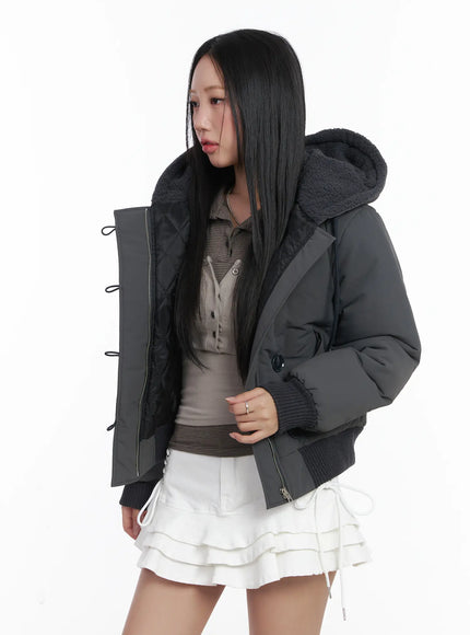 button-faux-fur-crop-puffer-jacket-cd529 / Dark gray