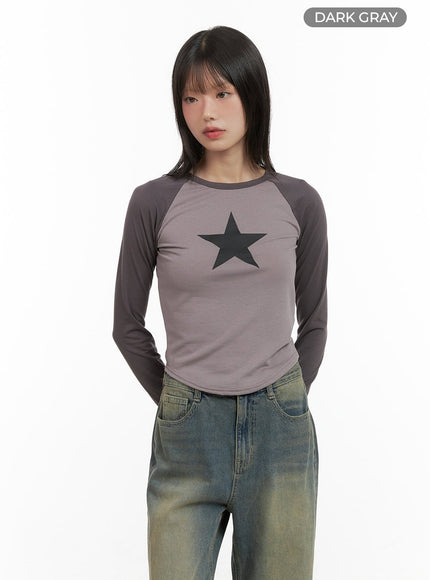 star-graphic-raglan-crop-top-cg426 / Dark gray