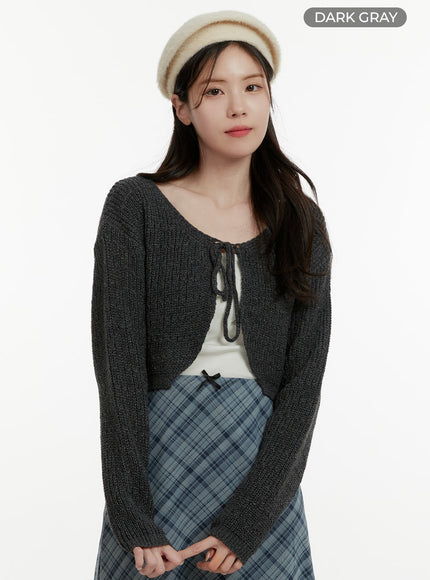tie-knit-crop-cardigan-oa405 / Dark gray