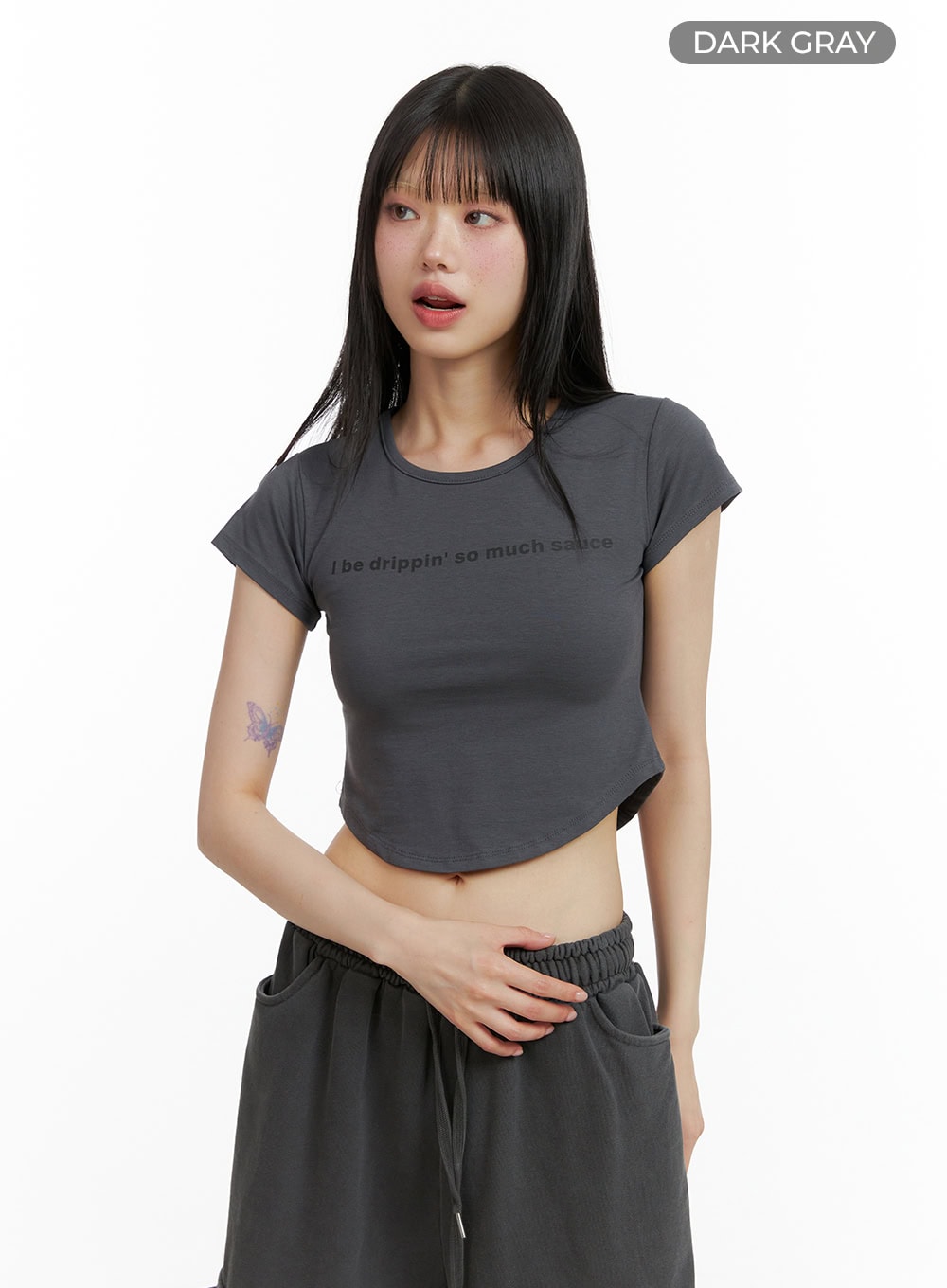 graphic-lettering-crop-tee-cl402 / Dark gray