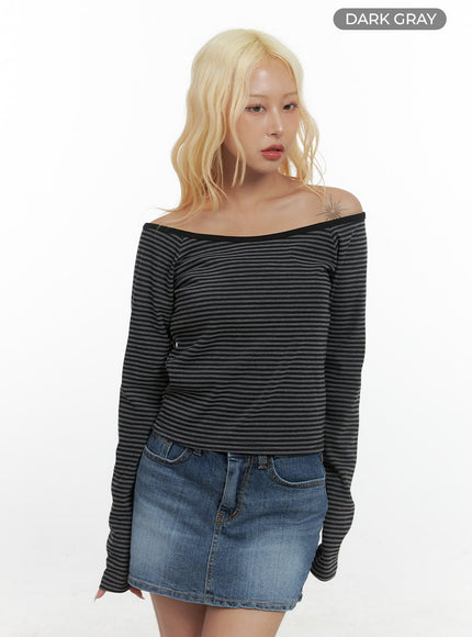 chic-striped-off-shoulder-long-sleeve-cs425 / Dark gray
