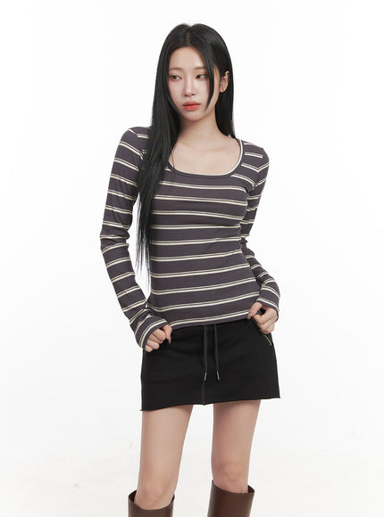 striped-slim-fit-long-sleeve-top-cj517 / Dark gray