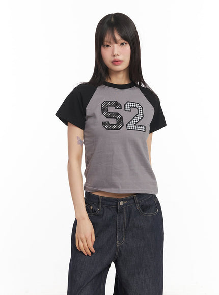 check-embroidered-crop-top-ca522 / Dark gray