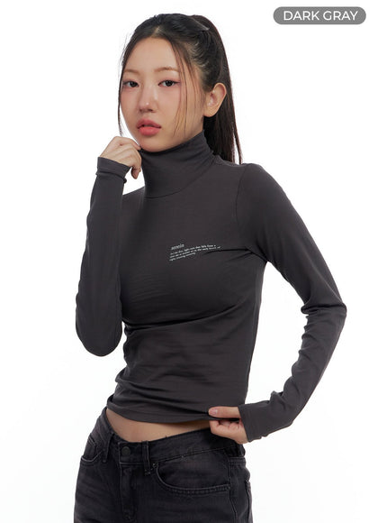 cotton-lettering-turtle-neck-t-shirt-cs424 / Dark gray