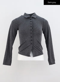 slim-fit-buttoned-collar-top-cn321 / Dark gray