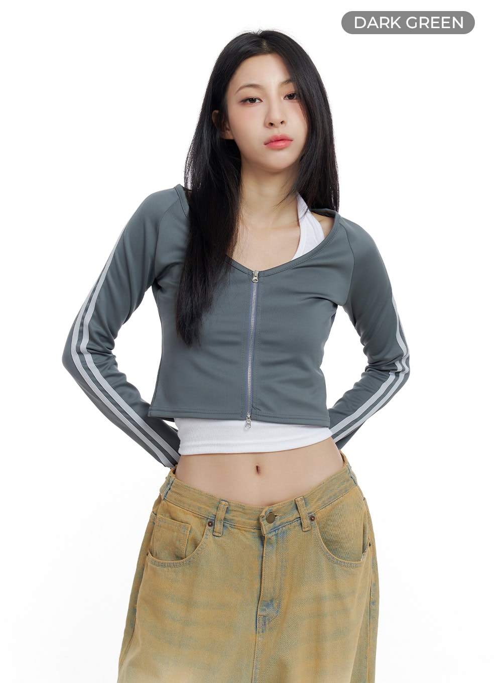 VNeck Zippered Sporty Crop Track Top CO425 Acubi style LEWKIN