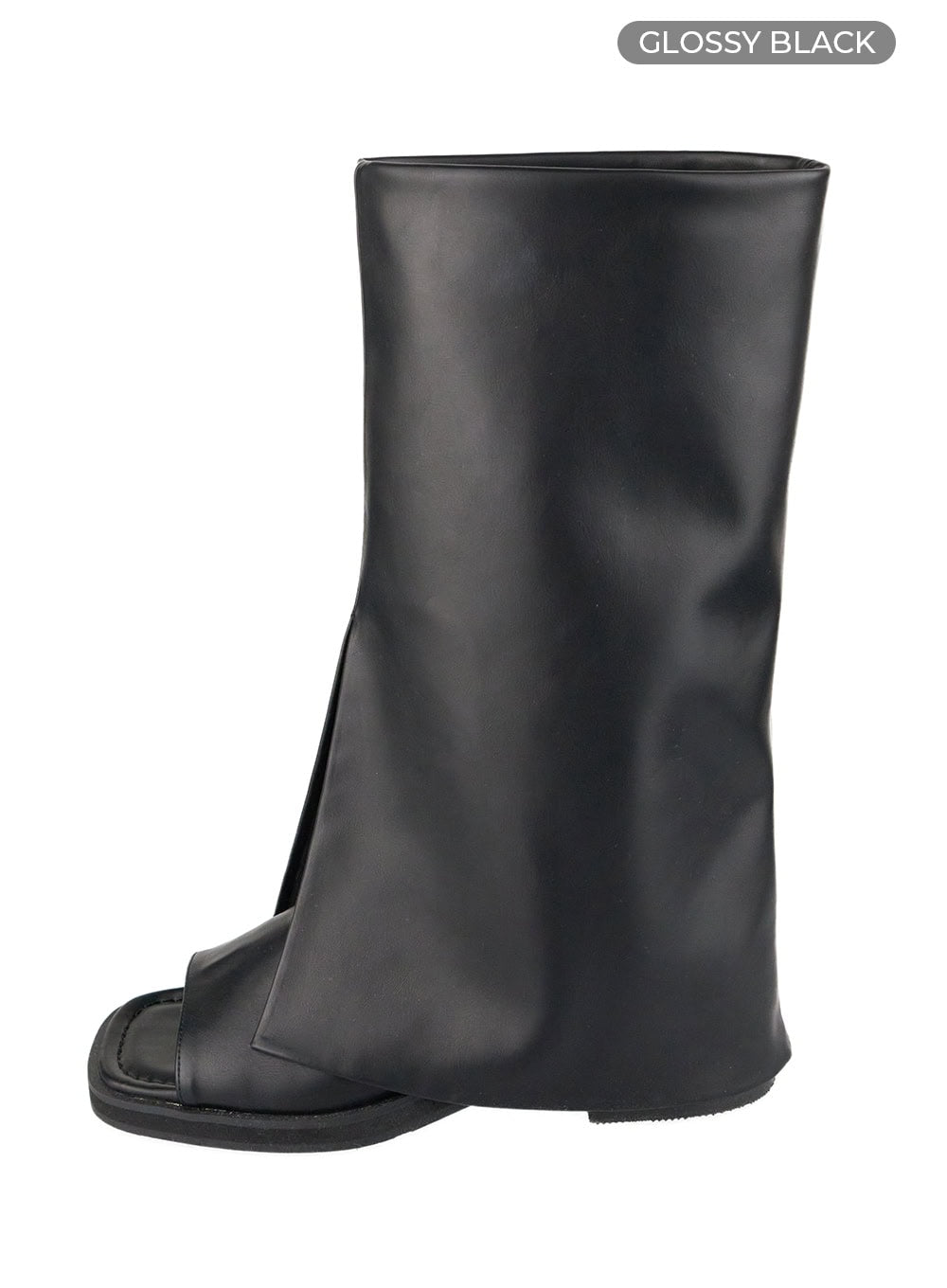 velvet-open-toe-knee-high-boots-cu425 / Glossy black