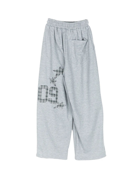 plaid-graphic-wide-leg-sweatpants-cy529 / Gray