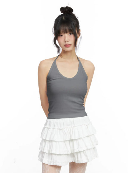 basic-u-neck-halter-tank-top-cn517 / Gray