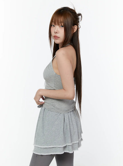 ribbon-accent-halter-top-cy518 / Gray