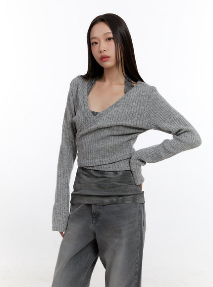 wrapped-wool-blend-knit-cardigan-cn421 / Gray