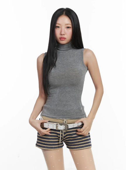 sheer-turtleneck-tank-top-cd529 / Gray