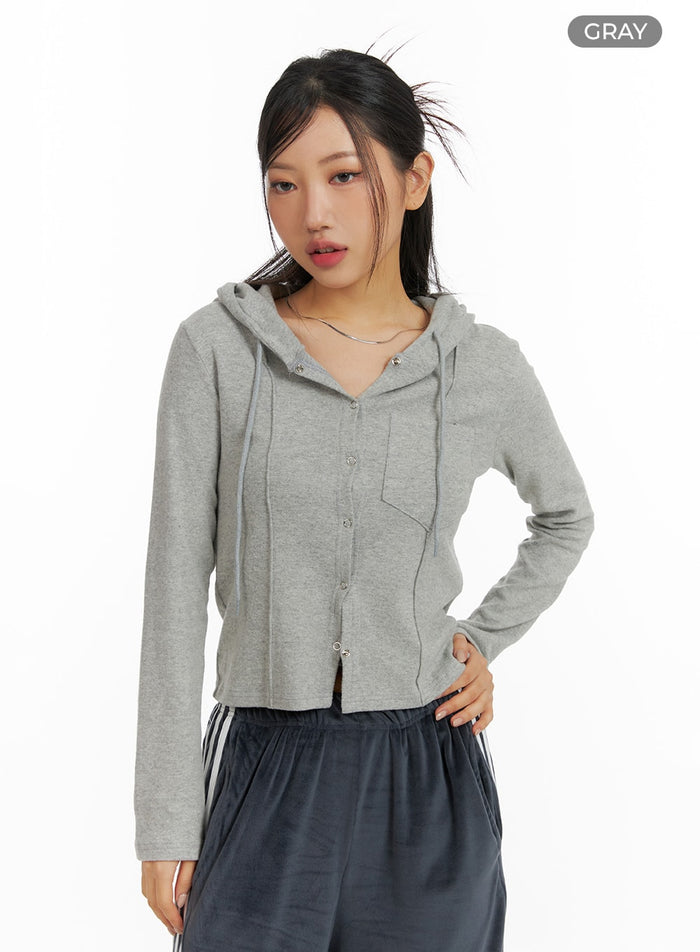 buttoned-hooded-top-cf427 / Gray
