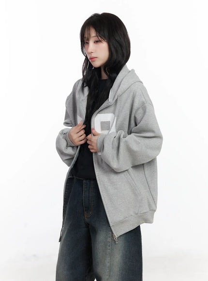 oversized-lettering-zip-up-hoodie-cj527 / Gray
