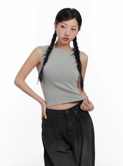 basic-ribbed-crop-tank-top-cn528 / Gray