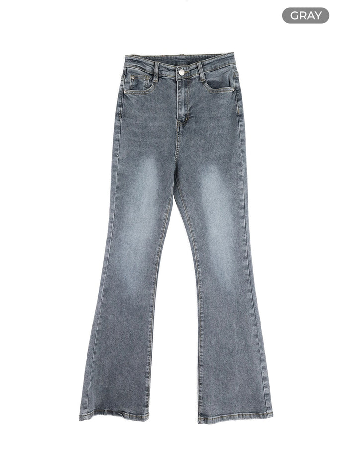 solid-flared-jeans-om411 / Gray
