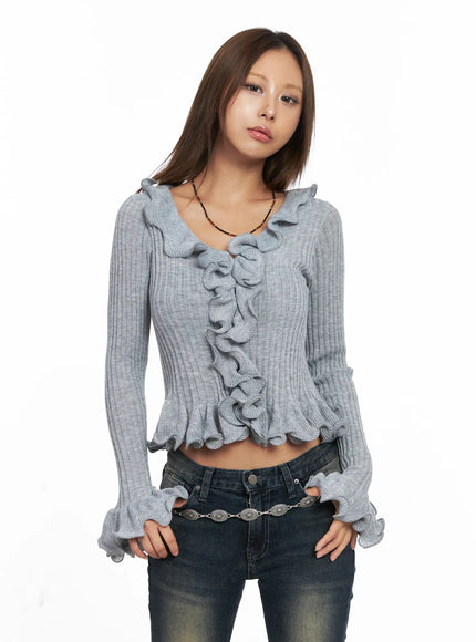 Ruffle Trim Slim-Fit Cardigan CO510